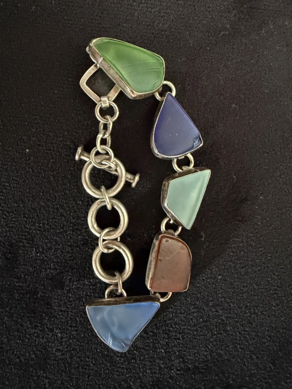 Sterling Silver Sea Glass Link Toggle Bracelet Adjustable - Picture 1 of 3